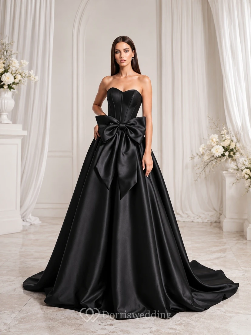 Black Ball Gown Strapless a Elegant Bridal Wedding Dress