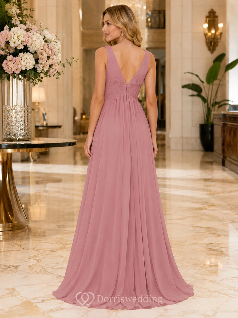 Abendkleid im Empire-Stil aus Chiffon in Altrosa mit V-Ausschnitt view 2