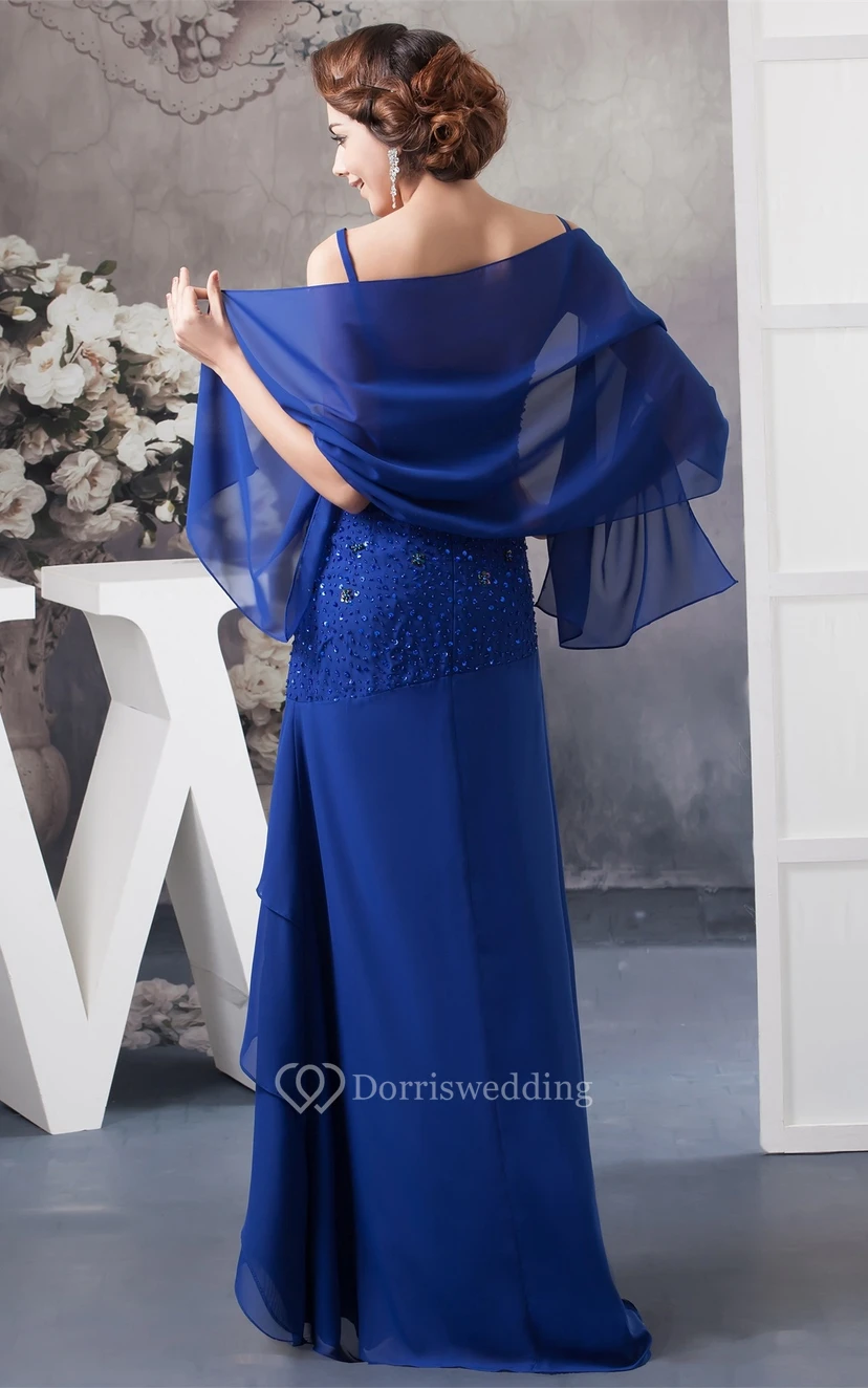Spaghettiträger-Chiffonkleid in Bodenlänge mit Perlenstickerei view 2