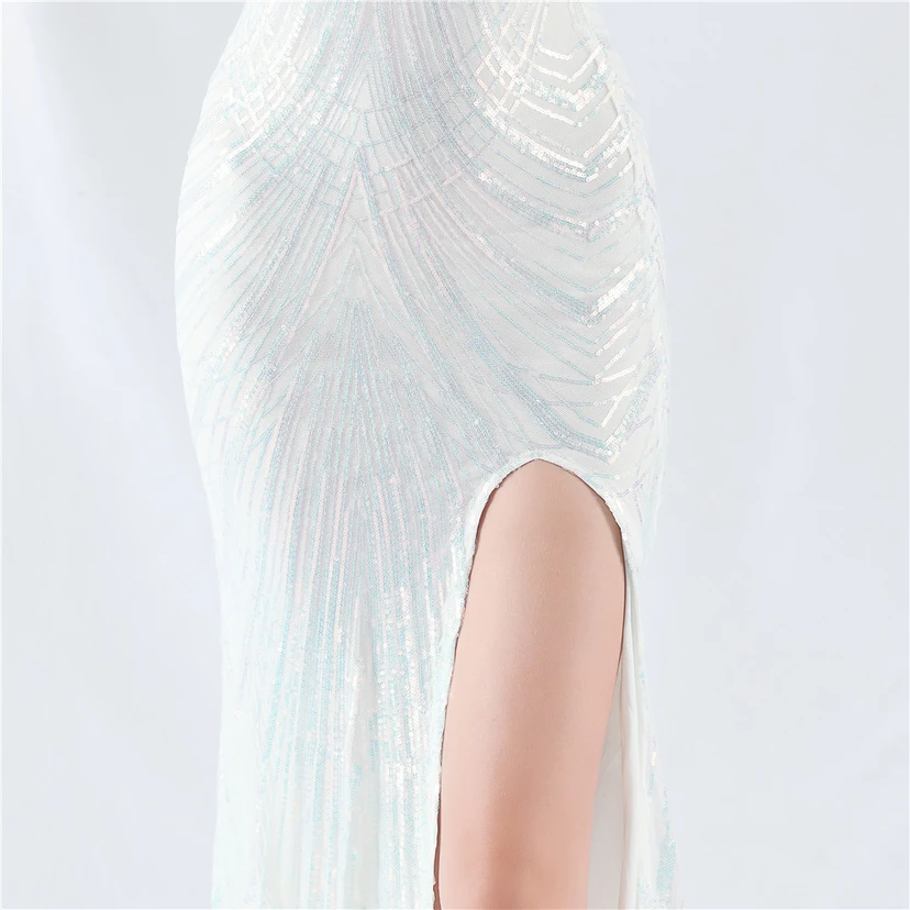 Positioning Flower Beaded Craft Beaded One-Shoulder Oblique Collar High Slit Evening Dress view 80