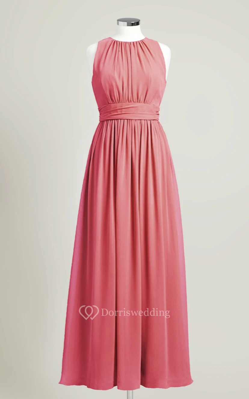 Impressive Long-Chiffon Sleeveless Jewel-Neck Dress view 2