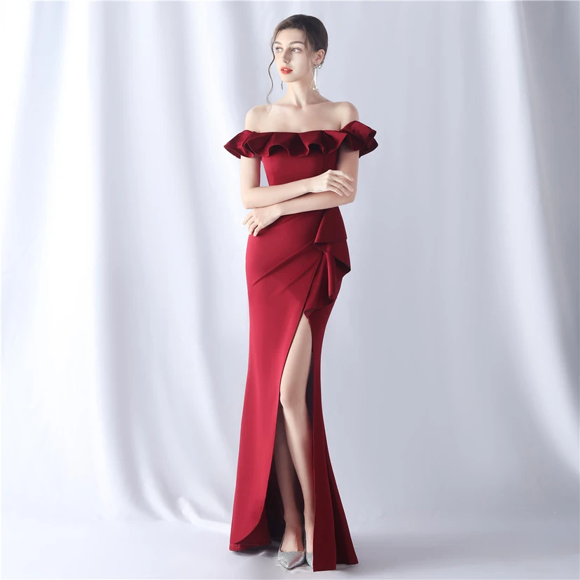 Exhibition Etiquette Bridesmaid Satin Sling Tube Top Evening Dress view 19