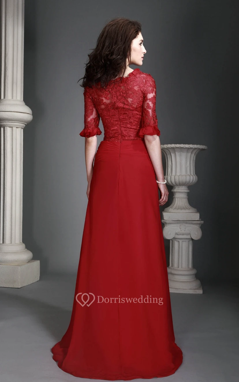 Lace Half-Sleeve Floor-Length Dress With Appliques view 2