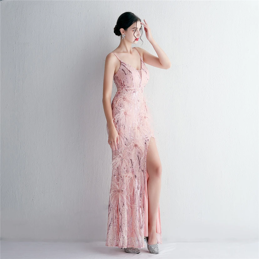 Positioning Flower Craft Beading Craft Imported Wool Dress Long Banquet Slim Evening Dress Elegant Temperament view 3