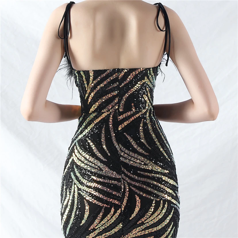 Double-Binding Rope-Binding Craft-Made Ostrich Feather Encrypted Laminated Beads High-End Evening Dress view 17