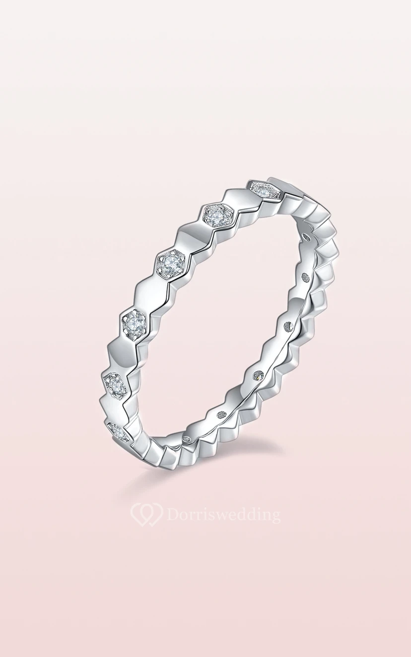 Honeycomb Moissanite Siver 925 Stackable Rings