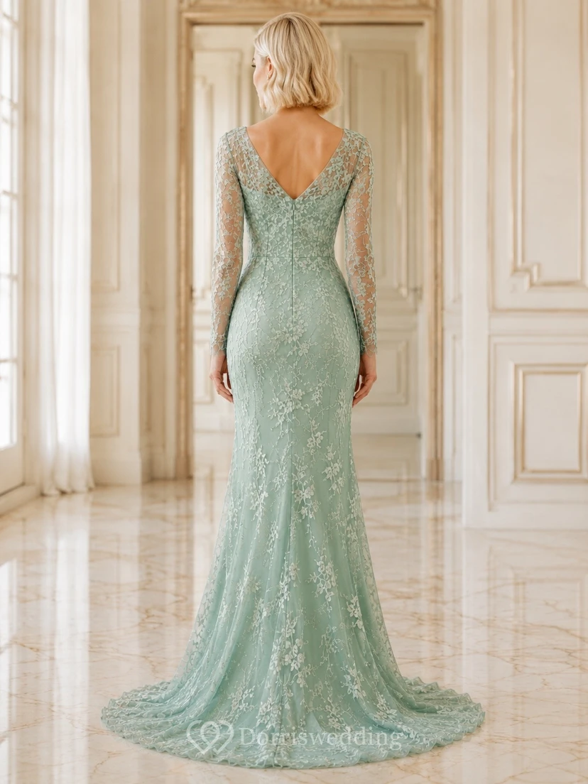 Vestido de novia elegante y romántico de manga larga estilo sirena boho, edición B, encaje. view 2
