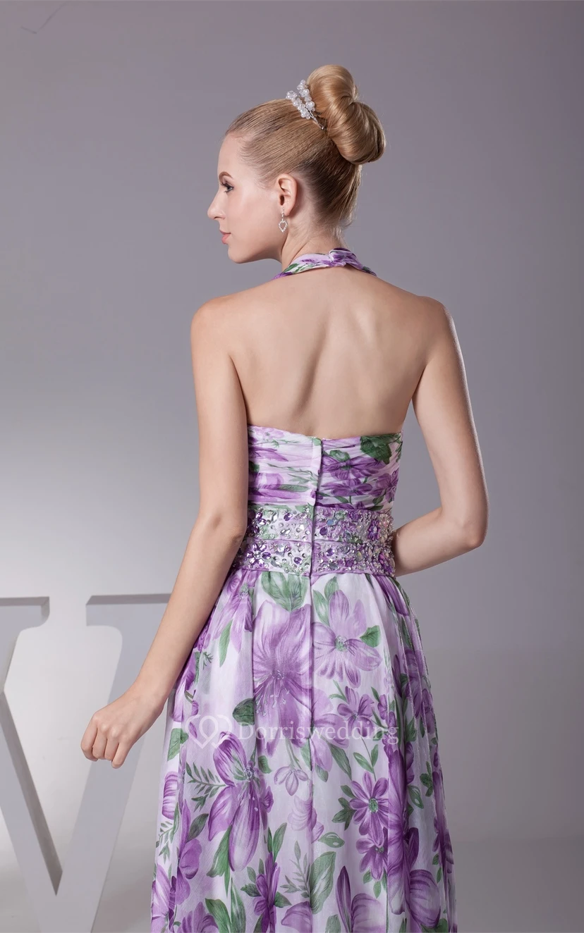 Robe longue plissée sans manches à décolleté plongeant, taille ornée de bijoux et dos nu view 7