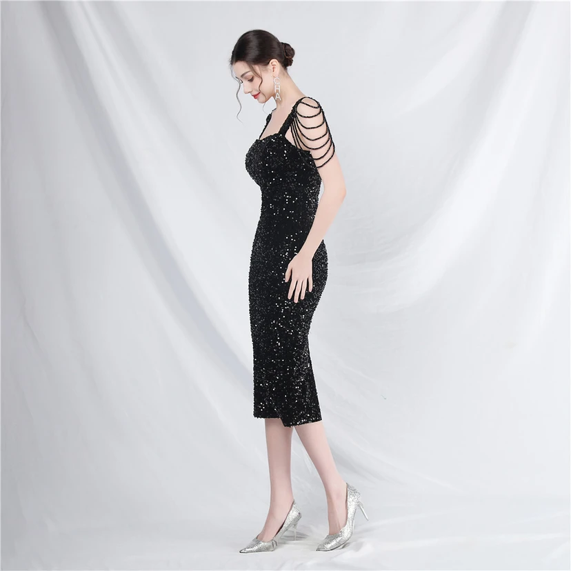 Craft Sequined Velvet Bottom Imitation Handmade Fantasy Sequin Evening Dress Daily Mini Dress view 72