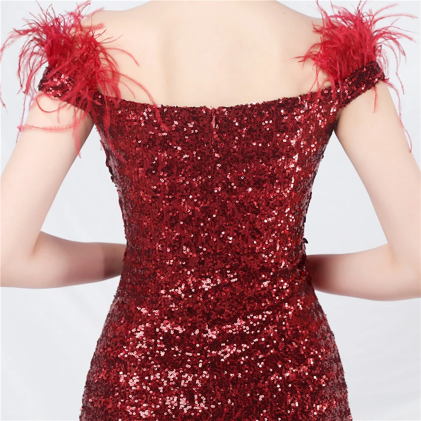 Vestido de noche de alta gama con chaleco de encaje de pelo de avestruz y diamantes, cintura de espina de pescado. view 17