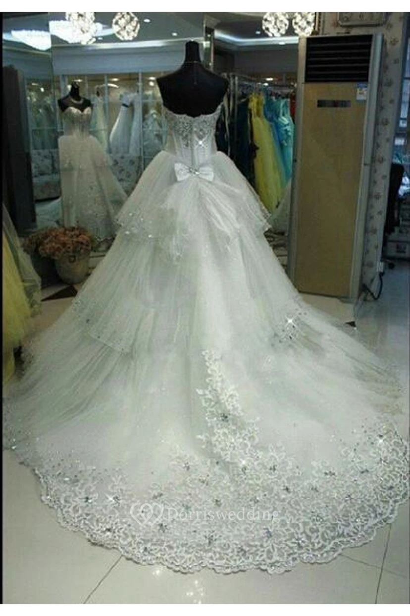 Glamorous Three Layers Tulle Wedding Dress Sequins Beadings view 2