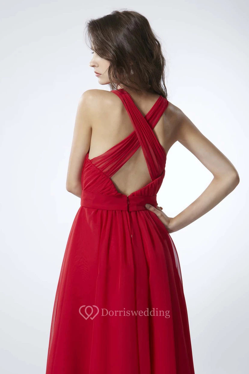 Knee-Length A-Line Ruched V-Neck Sleeveless Chiffon Bridesmaid Dress view 4