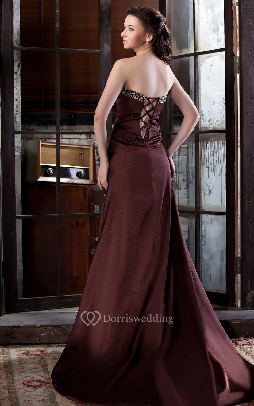 Strapless Beaded Leopard-Printed High-Low Dress With Draping view 3