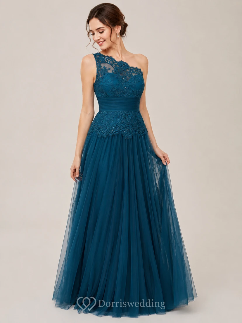 Langes, schulterfreies A-Linien-Abendkleid aus Tüll mit Spitzenbesatz, Bandagen und Pailletten view 9