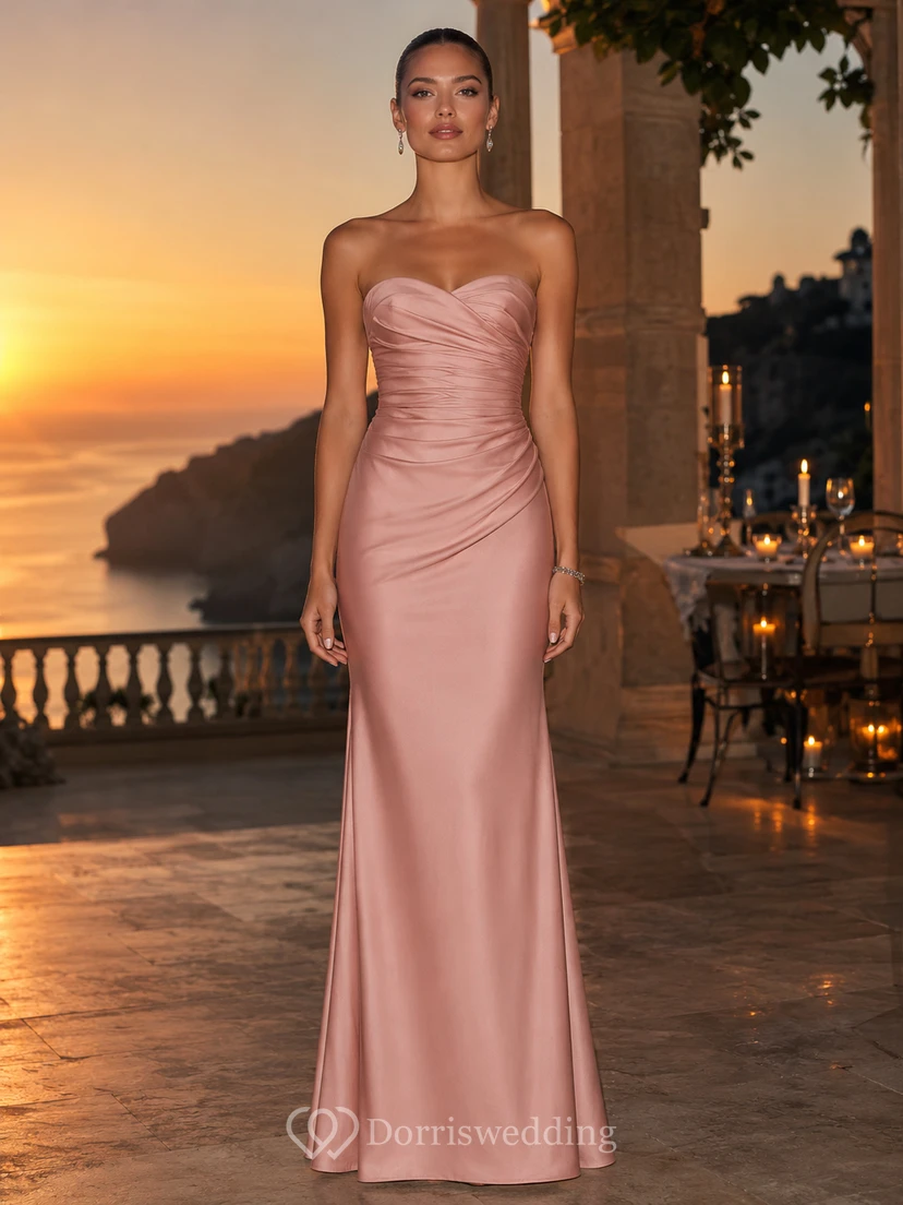 Summer Blush Strapless Satin Mermaid Evening Gown