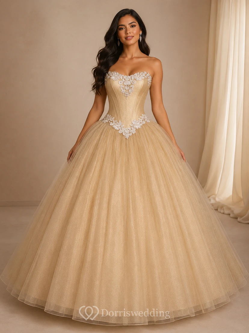 Ball Gown Floor-Length Straps Appliques Zipper Corset Back Straps Tulle Lace Dress view 7