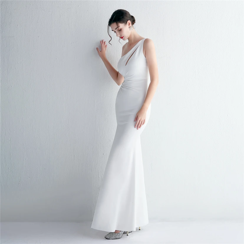 Pressing Beading Craft Toast Dress Long One Shoulder Thank You Banquet Slim Fishtail Skirt Wedding Car Model Exhibition view 3