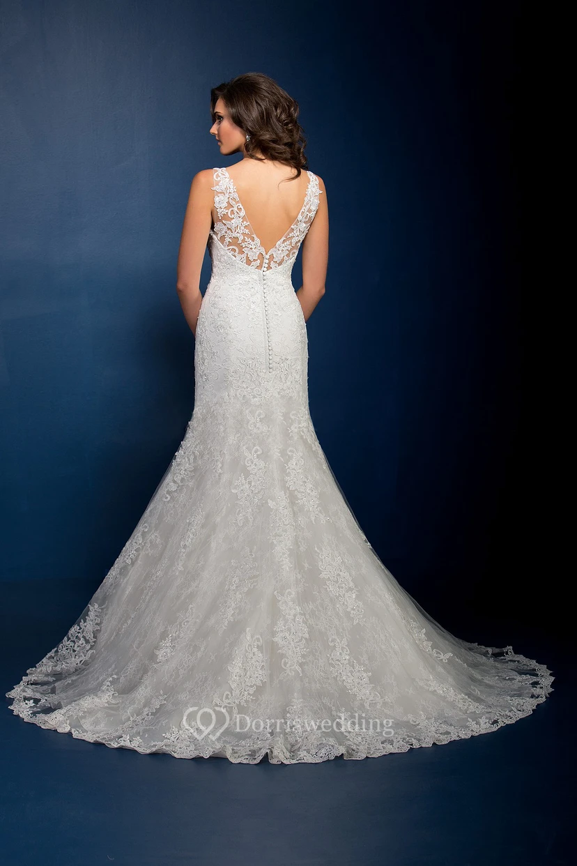 Ärmelloses Meerjungfrauenkleid mit V-Ausschnitt, Applikationen und V-Rücken view 2