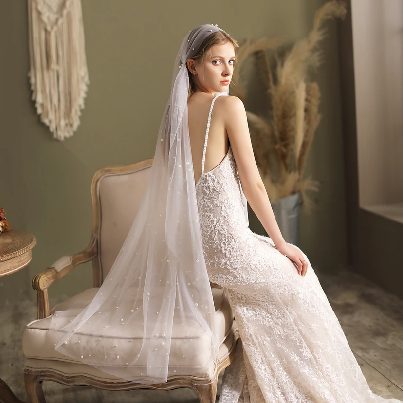 Elegant Vintage Tulle Beaded Veil view 3