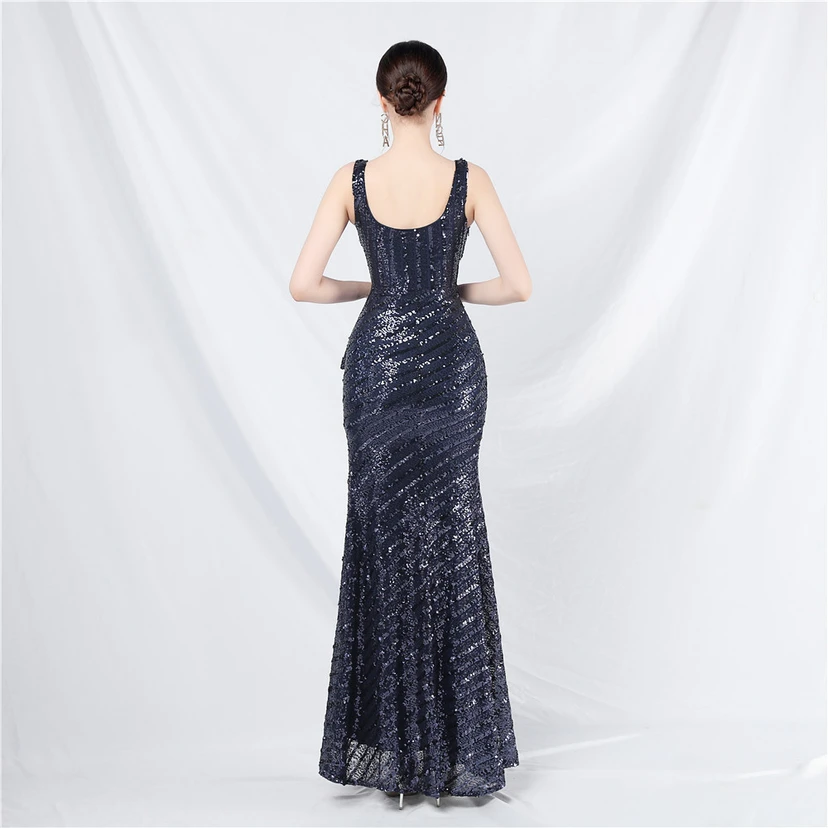 Robe de soirée longue à sequins et perles artisanales view 76