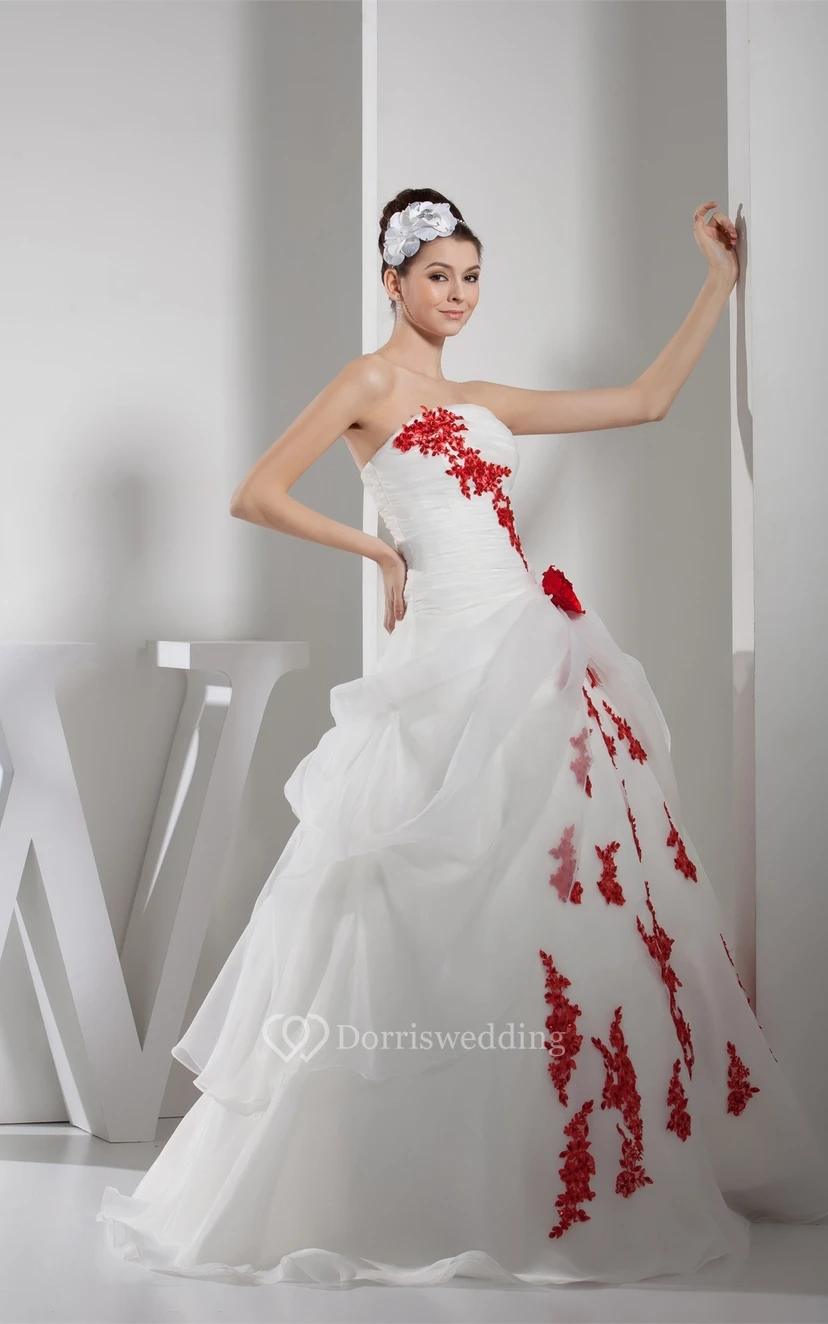 Two-Tone Ruched Tulle Sleeveless Appliques and Ball-Gown With Flower view 5