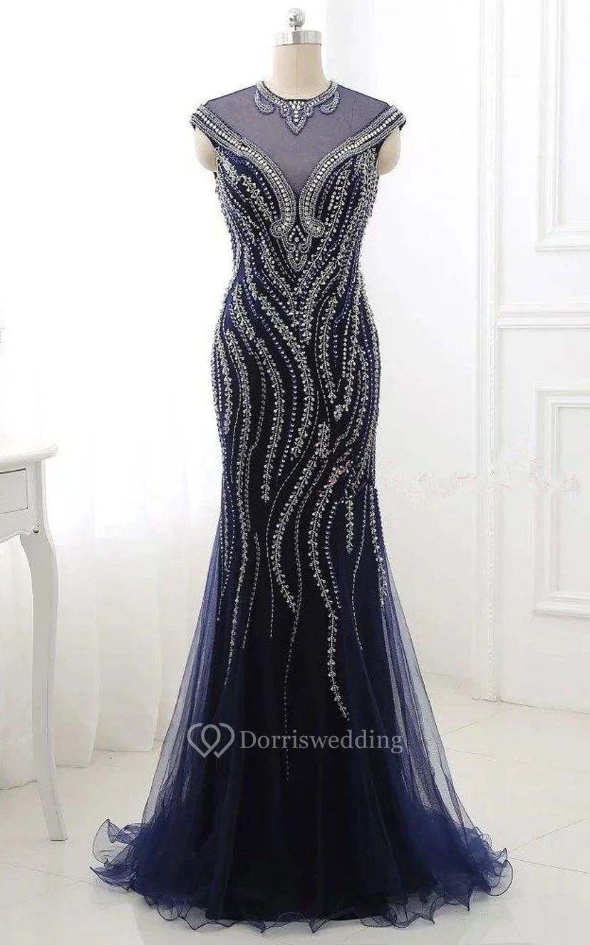 Meerjungfrauenkleid aus Tüll mit Pailletten und kurzen Ärmeln view 4