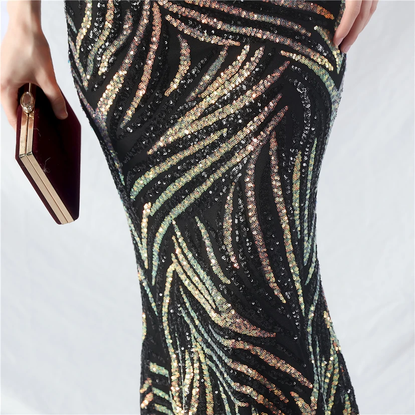Robe de soirée haut de gamme à sequins, ornée d'un gilet à taille en arêtes de poisson et de plumes d'autruche. view 59
