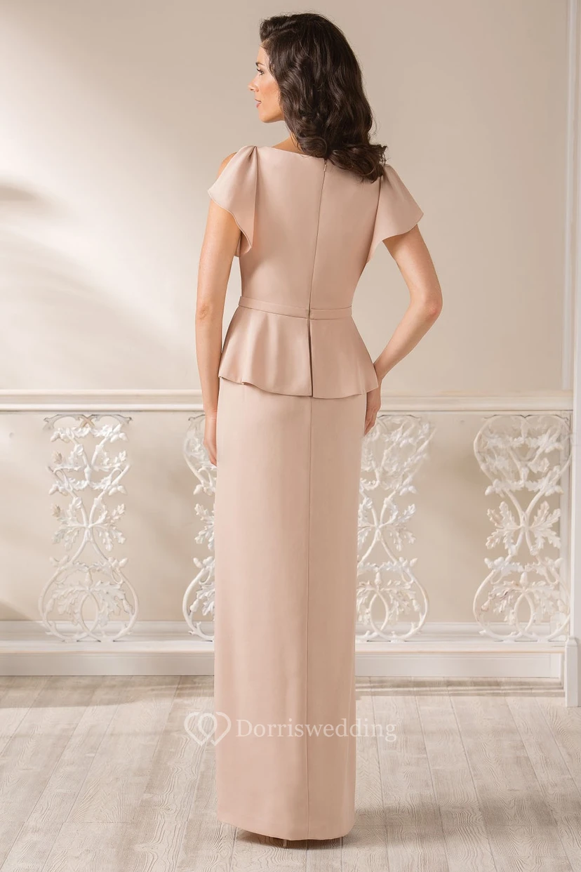 Cap-Sleeved V-Neck Long Side Silted Mother Of The Bride Dress With Ruffles view 2