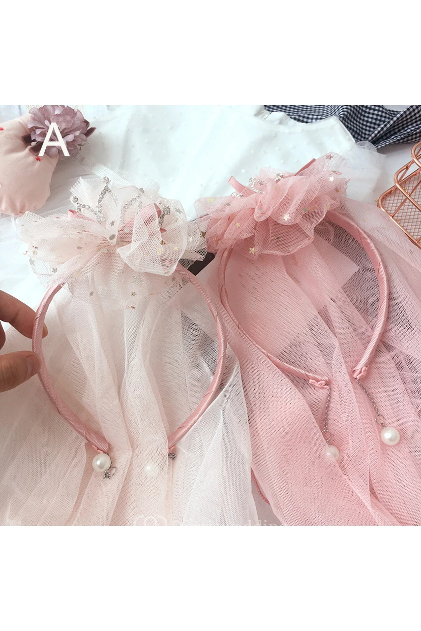 Special Diamond Pearl Crown Flower Girl Headband Tulle Veil view 2