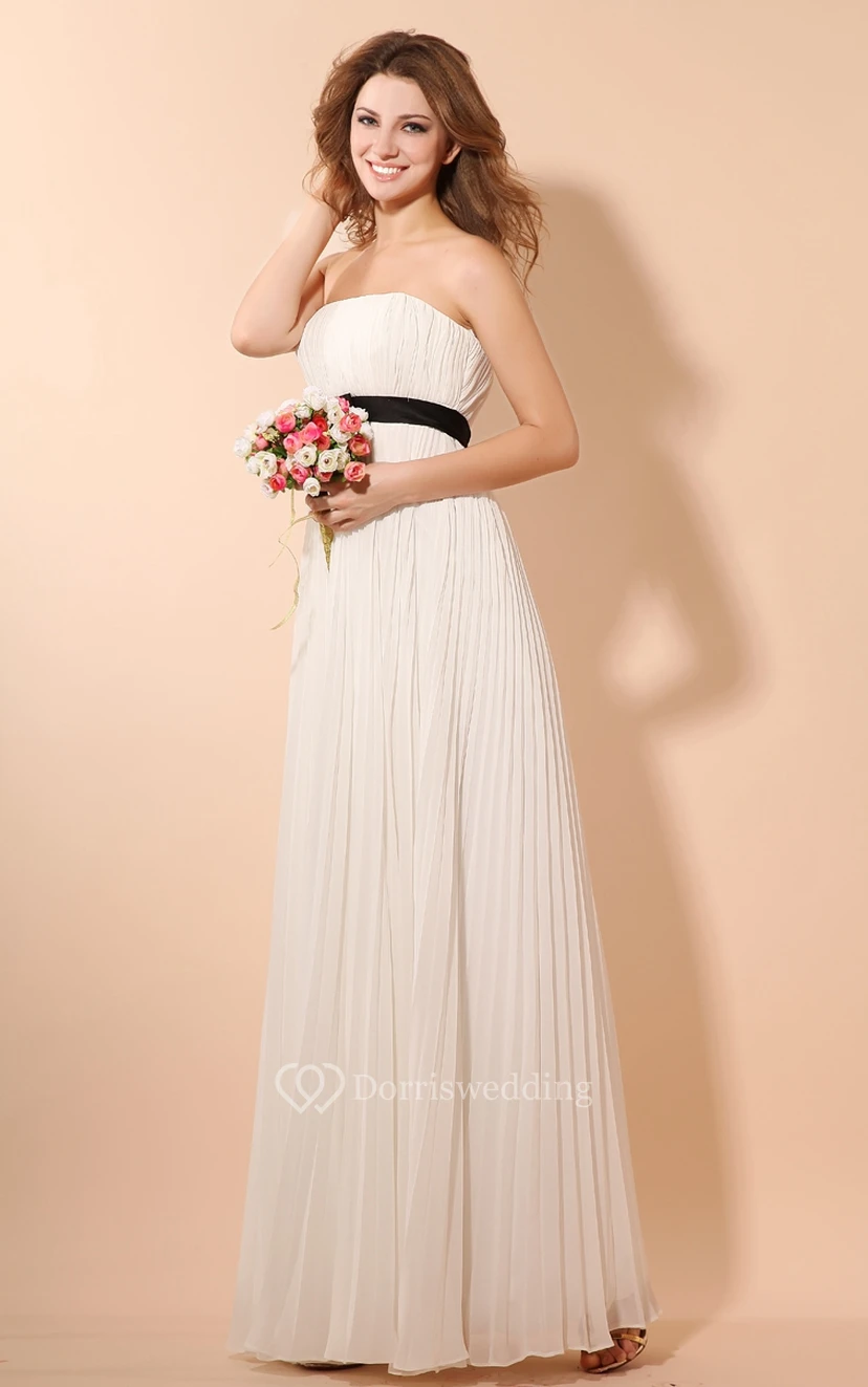 Strapless Empire Chiffon Dress With Satin Sash and Pleating view 4