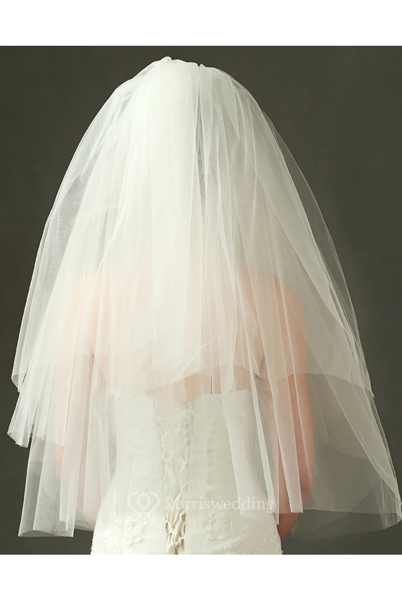 Multi-layer Simple Short Puffy Tulle Wedding Veil view 3
