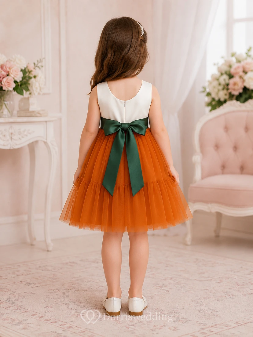 Scoop-neck Sleeveless Empire A-line Two-Tone Flowergirl Dress view 2