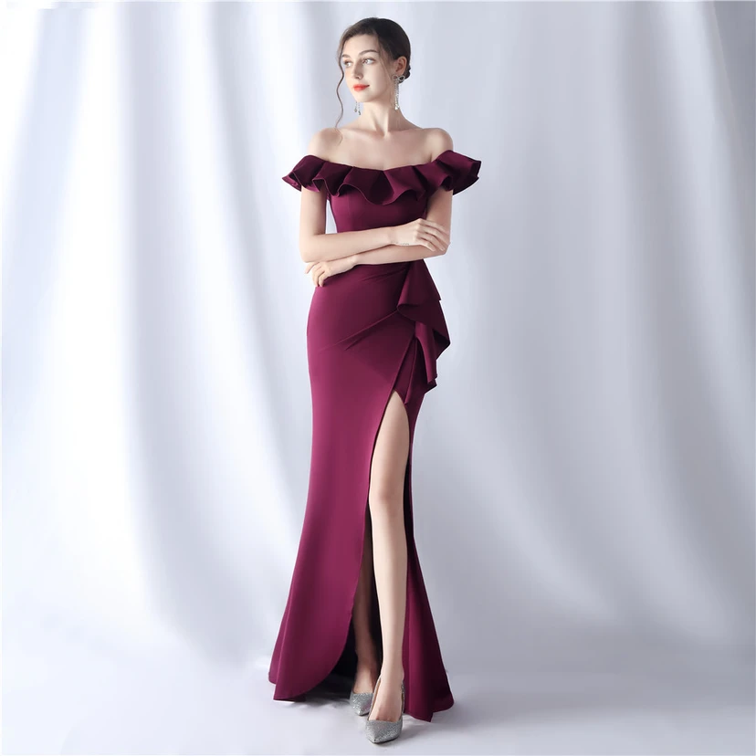 Exhibition Etiquette Bridesmaid Satin Sling Tube Top Evening Dress view 28