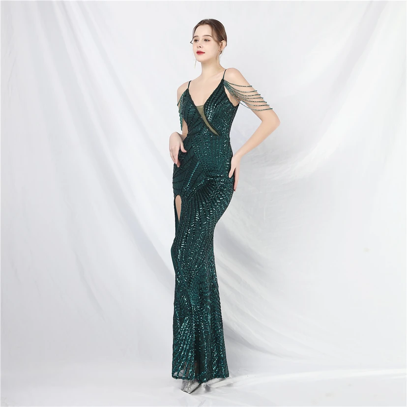 Robe de soirée ultra-résistante à rayures perlées et sequins view 63