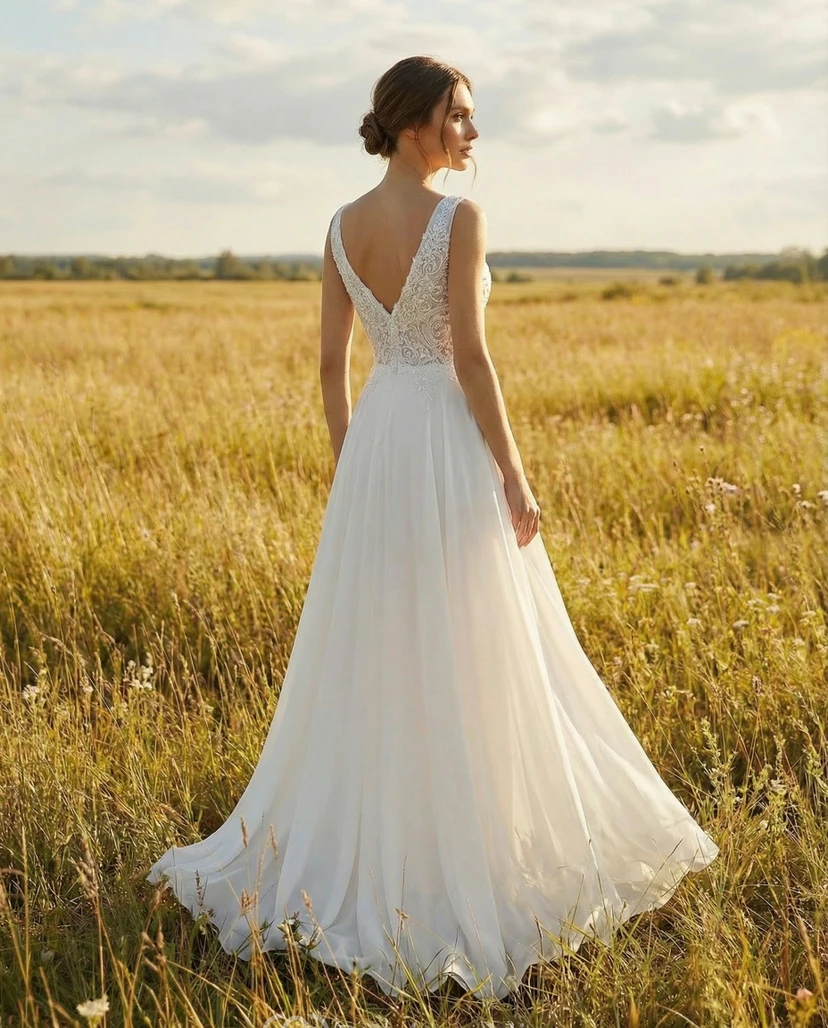Casual Beach Wedding Dress with Lace Top view 2