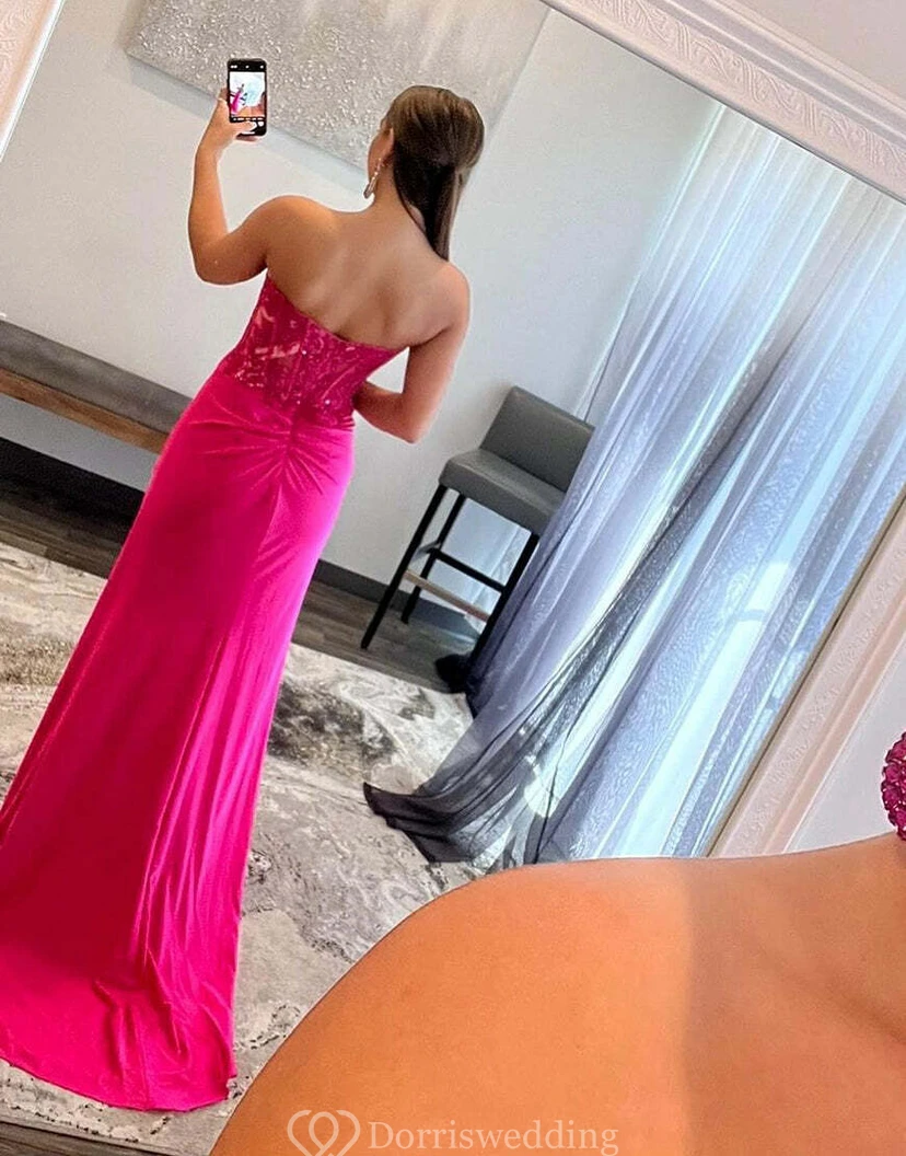 Fuchsia Sequin Corset Gown view 6