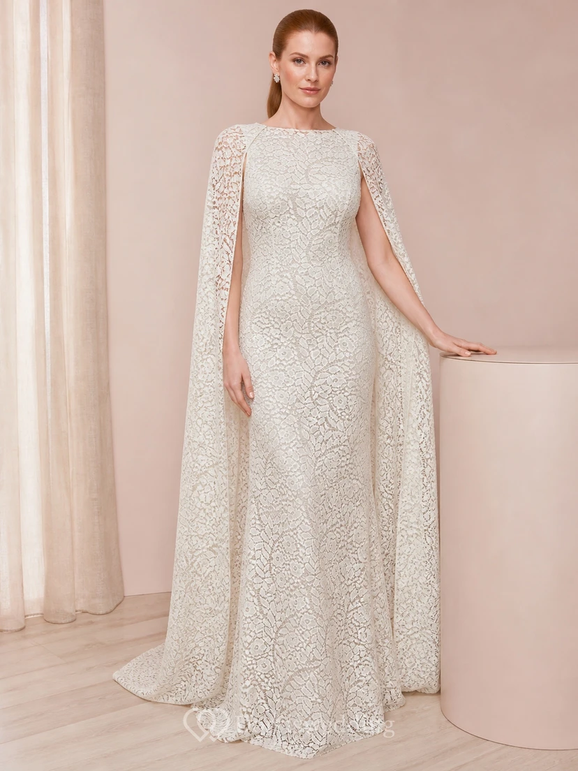 Modest Silver Sheath High Neck Cape Beaded Floor-length Evening Dress