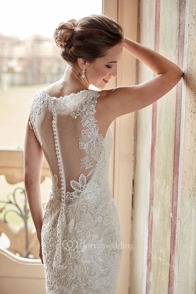 Sheath Long Appliqued Sleeveless V-Neck Lace Wedding Dress view 2