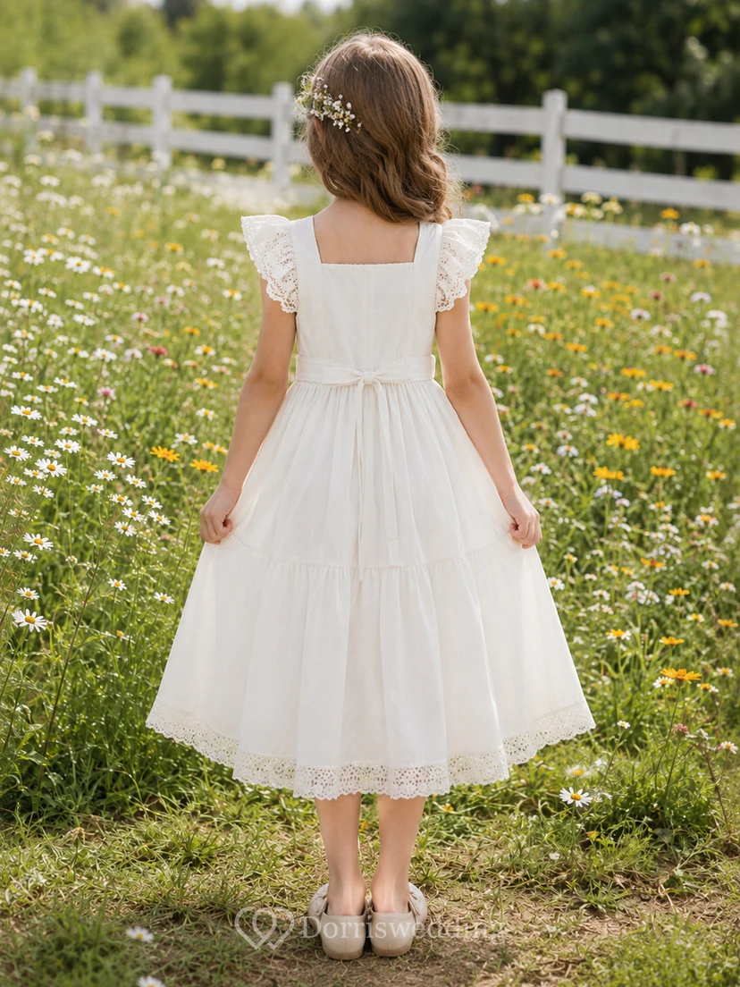 Boho-Kleid in Teelänge, A-Linie, mit Spitzenrüschen und eckigem Ausschnitt view 2