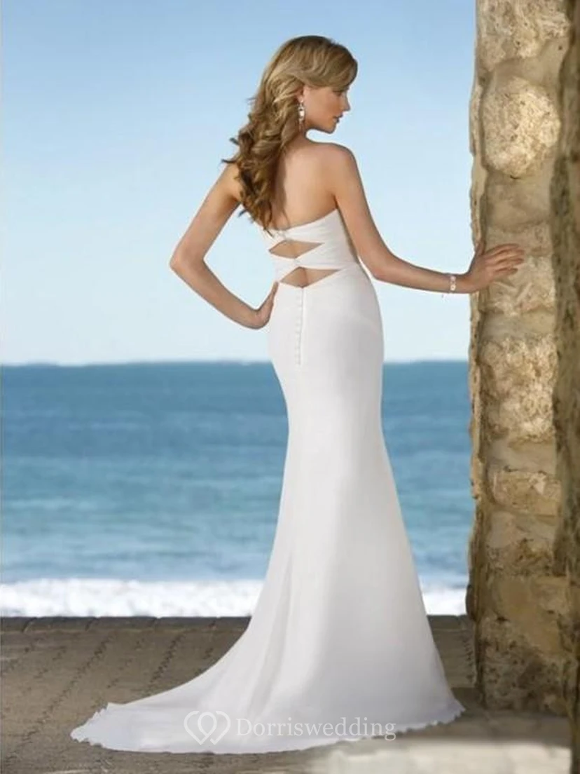 sheath Sweetheart Court Train Chiffon Simple Wedding Dresses view 2