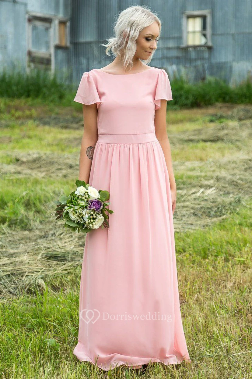 Simple Chiffon Bateau-neck Floor Length Bridesmaid Dress