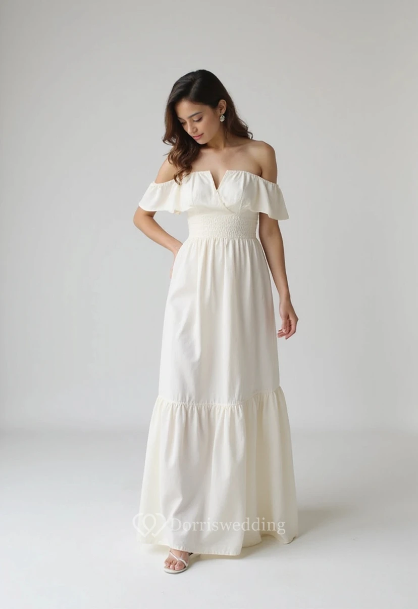 Off-the-shoulder Empire Vintage Floor-length Dress