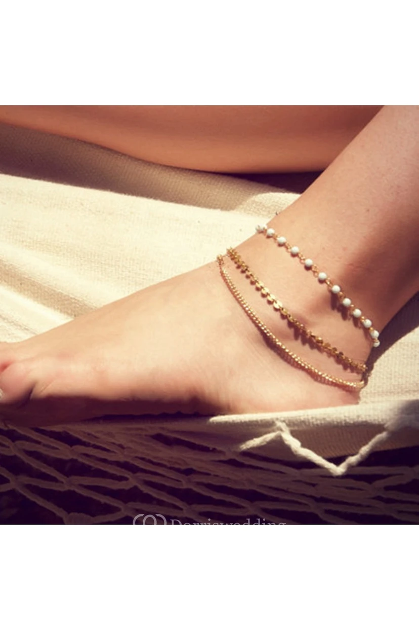 Pulsera tobillera bohemia sencilla y elegante con lentejuelas y cuentas, 22 cm.