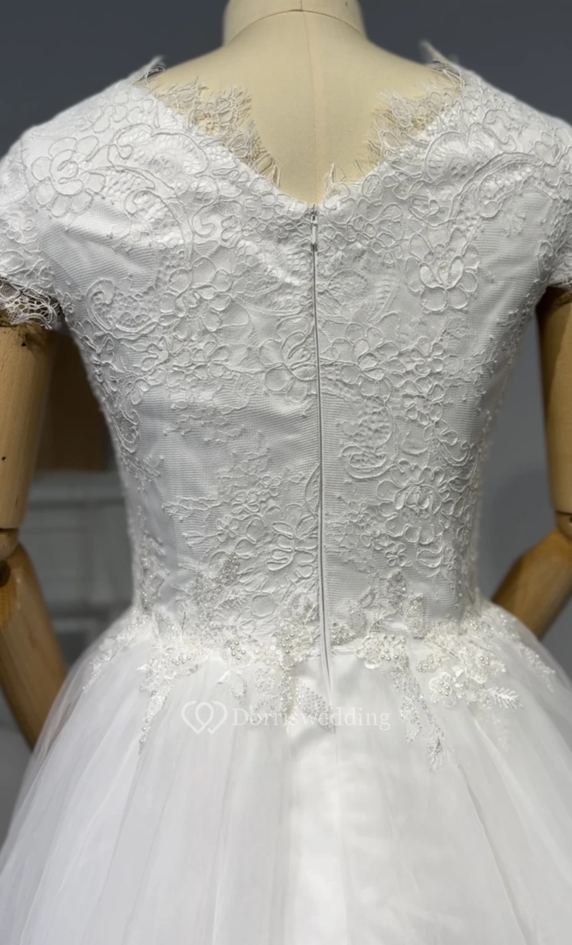 Modest Cap Scoop A-line Country Lace A-line Wedding Gown view 6