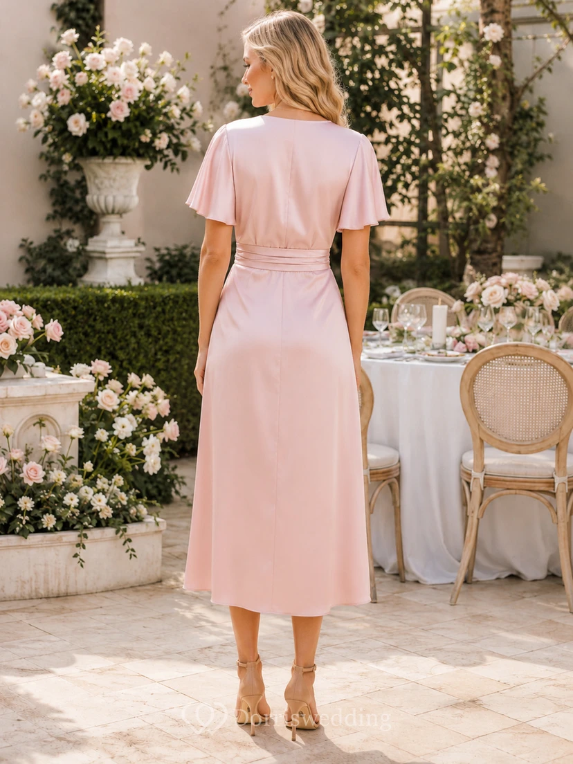 Blush Flutter Sleeve Wrap Bridal Shower Dress view 2