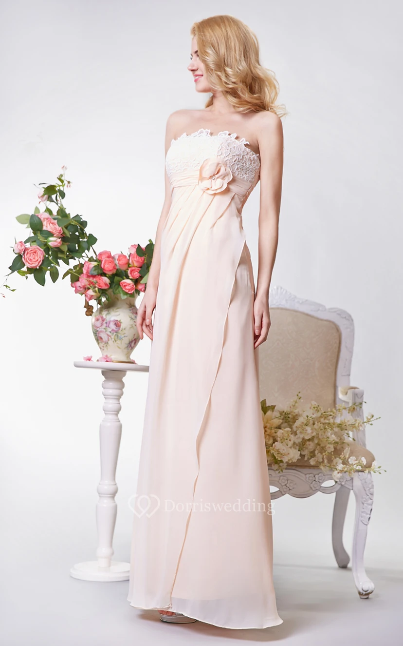 Backless A-line Long Chiffon Dress With Flower view 2