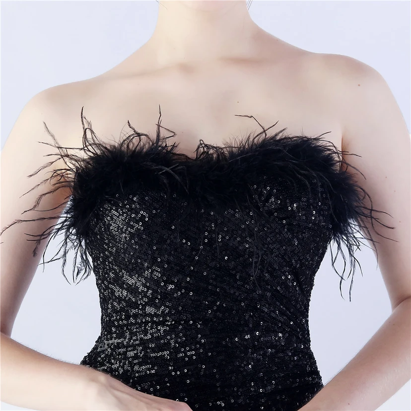 Ostrich Feather Plus Folding And Wrinkling Technology Host Dinner High-End Evening Dress view 8