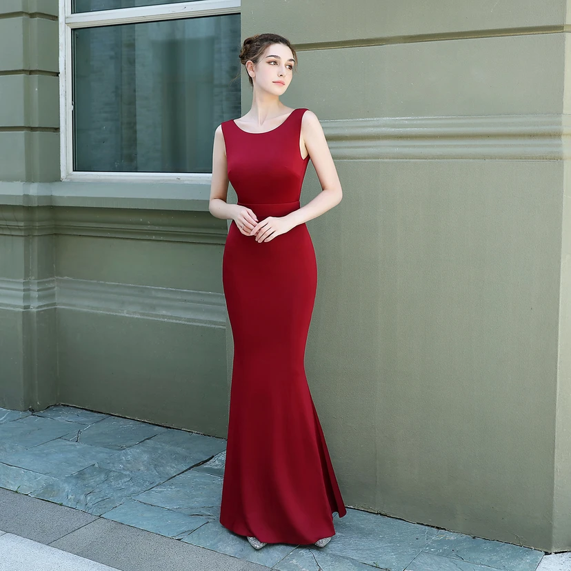 Abendkleid für die Braut, lang, ärmellos, rot, mit schmalem Meerjungfrauenschnitt, geeignet für Dankesbankette, Hochzeitsfeiern, Auto-Modelltreffen und Ausstellungen view 19