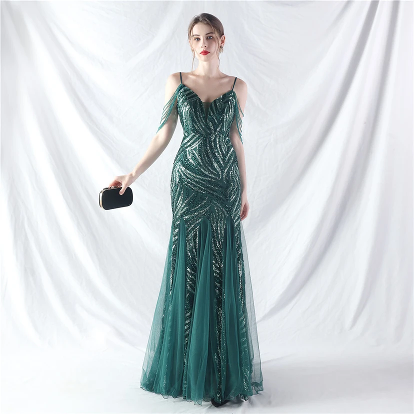 Layered Beads Spliced ​​Mesh High-End Evening Dress view 98