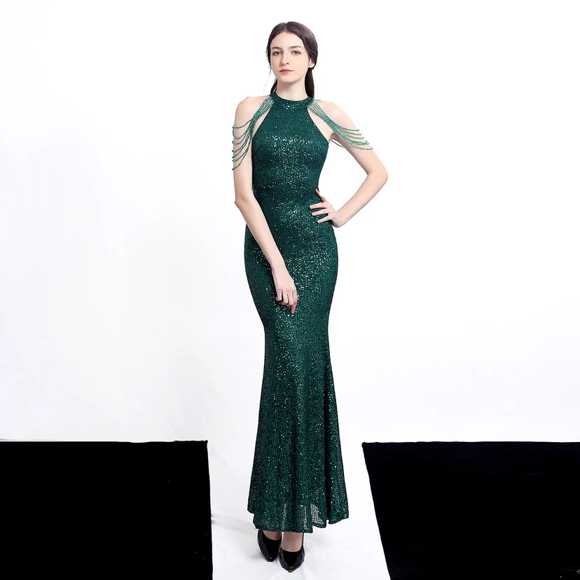 Robe de soirée élégante à col halter et sequins diamants Aura Queen, style banquet temperament view 46